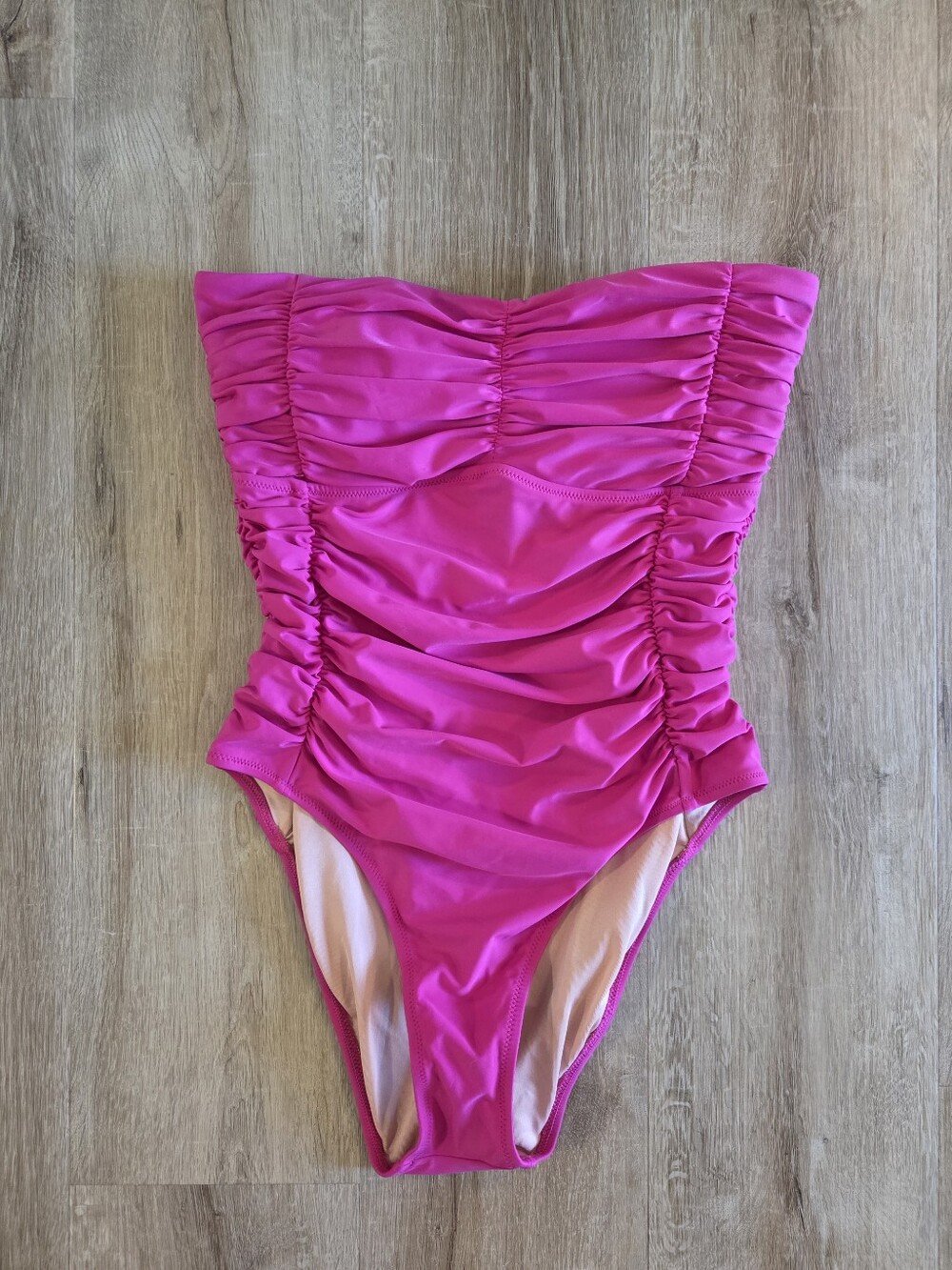 NWT J. Crew Fuschia Pink Ruched Strapless One Piece Swimsuit Size 10